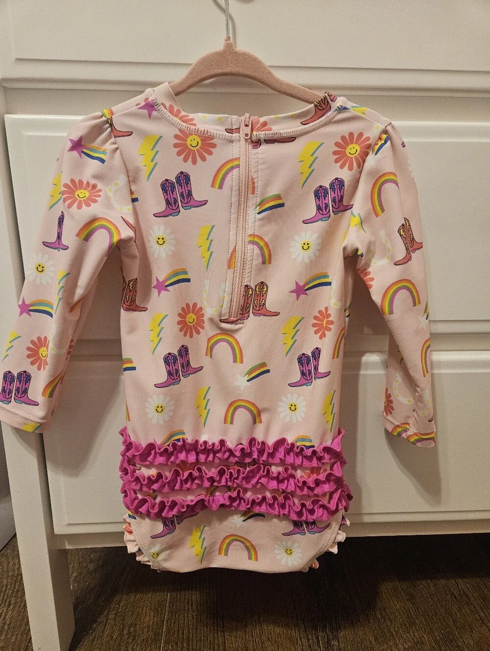 Ruffle Butts Cowgirl Cutie One Piece Rashguard Swimsuit- Size 18-24m